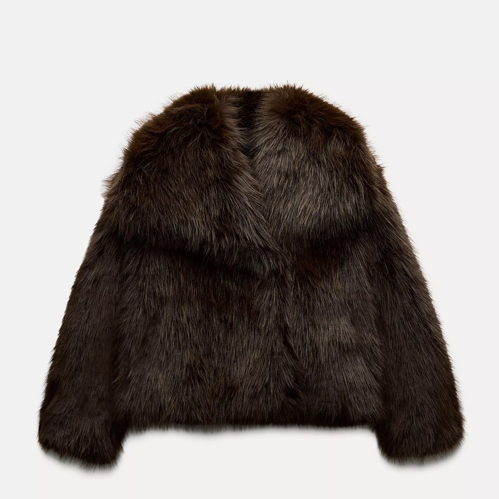 Luxurious Zara Brown Faux Fur Jacket